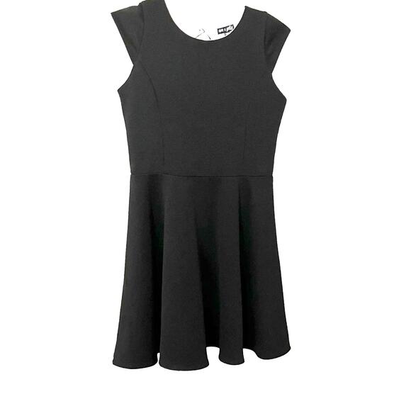 AVA & YELLY CAP SLEEVE MIDI SKATER DRESS, WOMENS, 16, BLACK WITH PINK LINING - Picture 1 of 12
